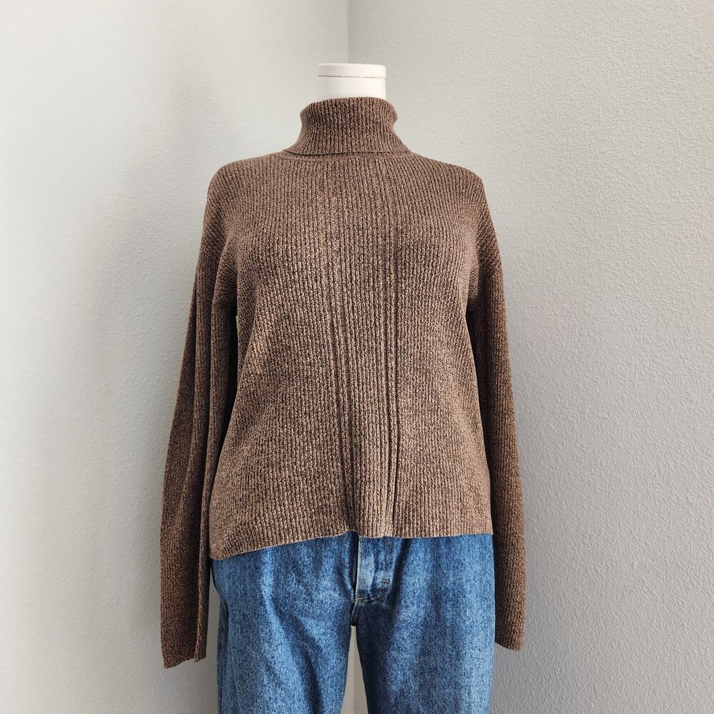 Vintage Liz Claiborne Brown Knit Long Sleeve Turtle Neck Shirt L - Picture 2 of 10